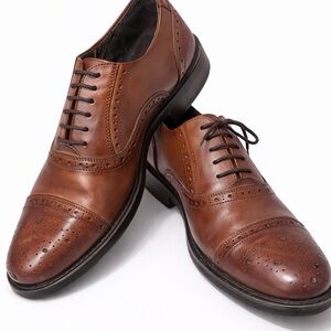 Steve Madden Men's Tan Leather Cap-Toe Brogue Oxfords